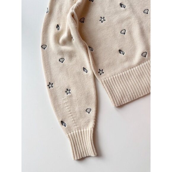 ENGLISH FACTORY Ivory Shell Embroidered Acrylic Crew Neck Sweater, Size XS - Picture 8 of 12